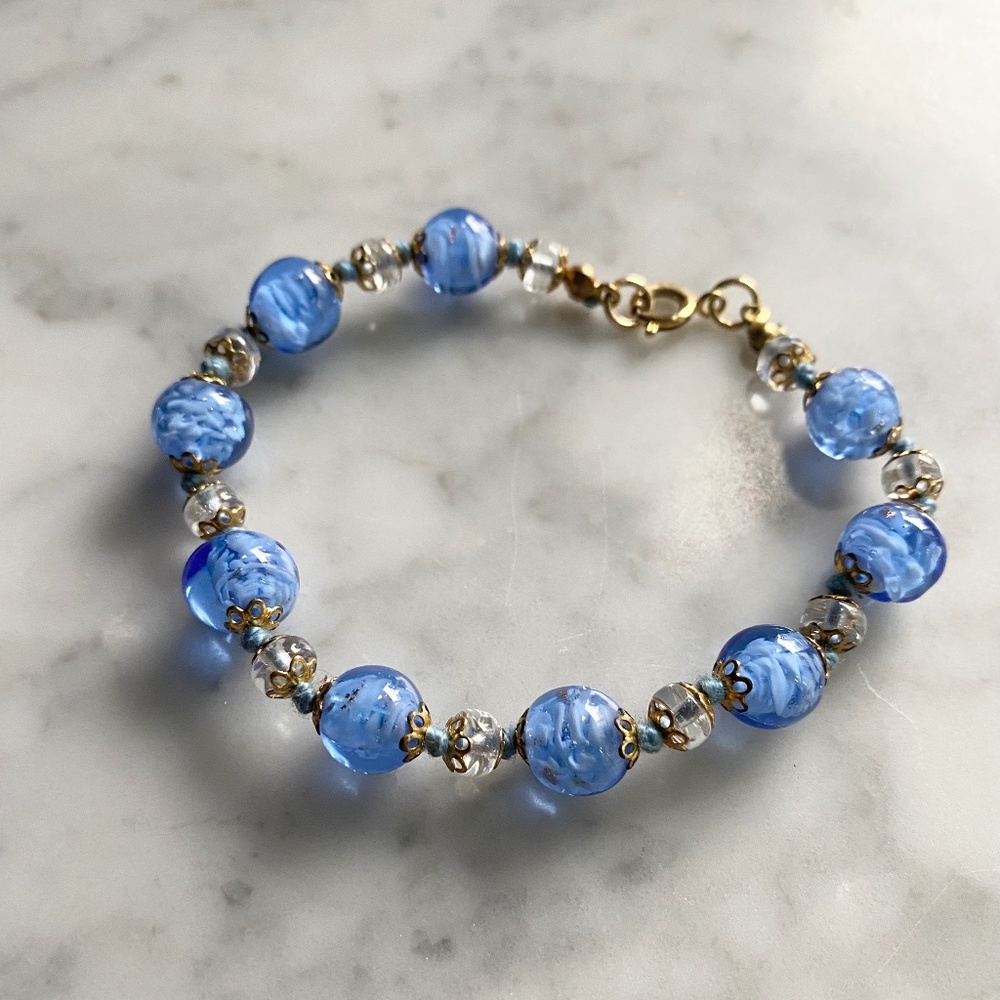 Vintage Murano Glass Company Blue Blown Glass Bracelet Glass of Venice